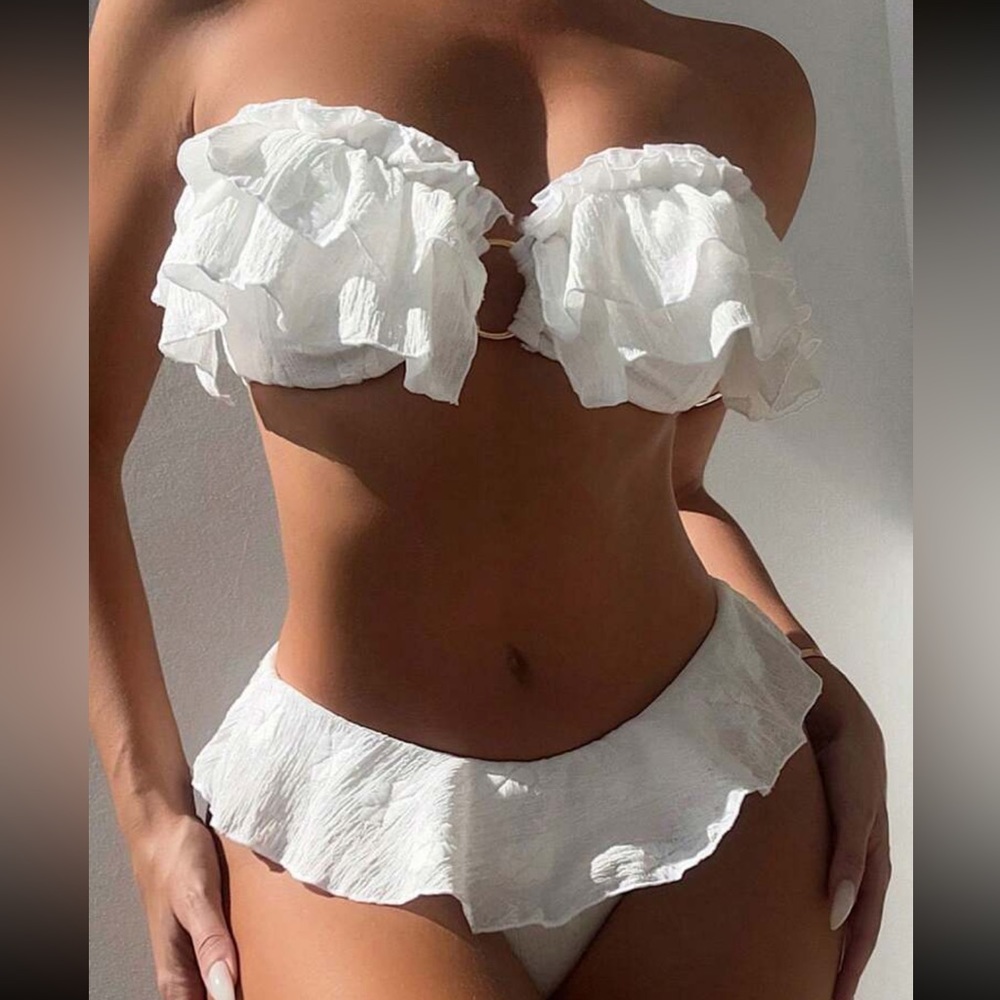 Swim Mod Women's Ruffled Texture Bandeau Bikini Set